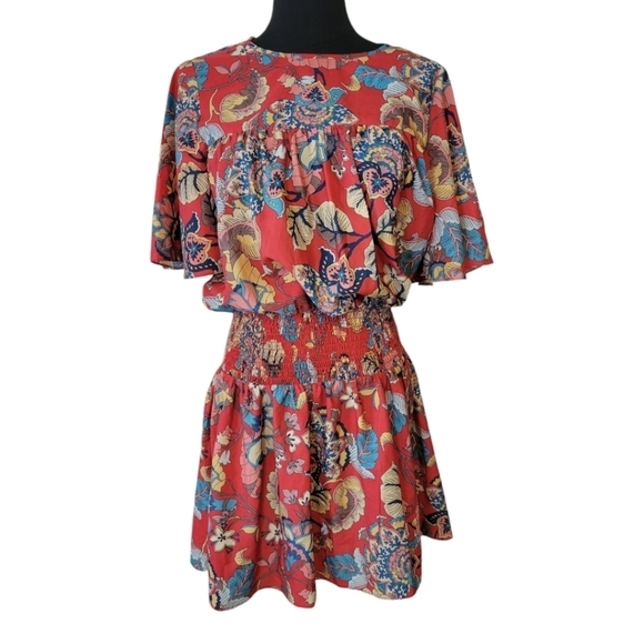 Shoshanna Red Smocked Mini Dress Size Medium - Picture 2 of 6